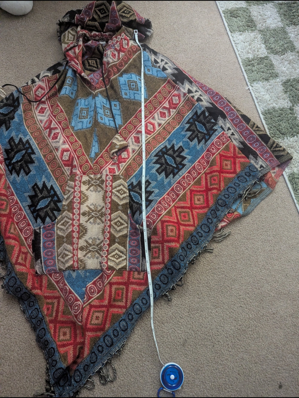 Boho Multi-Color Aztec Hooded Poncho - Picture 3 of 8